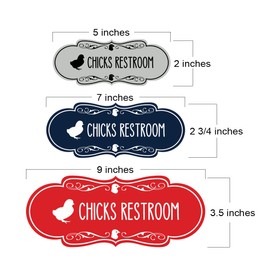 Designer Chicks and Roosters Novedad Letreros para baño, juego de 2 (plata cepillada), tamaño grande
