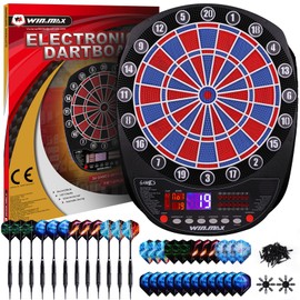 WIN.MAX Electronic Dart Board Soft Tip Dartboard Set LED Displays 3 Languges with 12 Darts 100 Tips Power Adapter Blue wih Lights