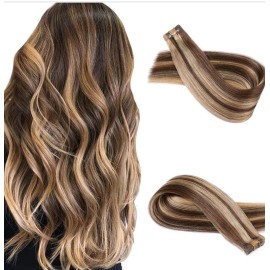 Sunfa 20in Tape in Hair Extensions Brown Ombre Chocolate BrownCaramel Blonde Highlight