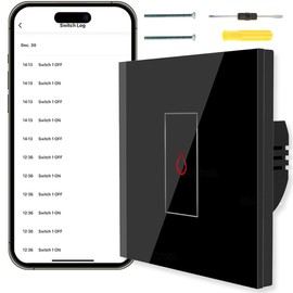 Acmerota Smart Immersion Heater Timer Switch with Power Statistics 20A 4000W Black Smart Wall Touch Boiler Switch Works with Alexa Google Home and Smart Life/Tuya APP