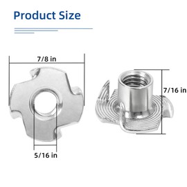5/16"-18 T-Nuts, 304 Stainless Steel 4 Pronged Tee Nuts, Four-jaw Threaded Inserts for Rock Climbing Holds, Furniture, Cabinetry, Woodworking, Silver, 25 PCS