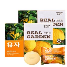 Happy Bath Soap Real Garden Yuzu Vitamin Soap, 90g, 16 pieces / 해피바스 비누 리얼가든 유자 비타민 비누, 90g, 16개입