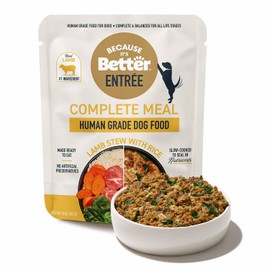 Because it's Better Entrée Complete Meal, Lamb Stew with Rice, Human Grade Wet Dog Food, 10 oz Pouches, 6 Count