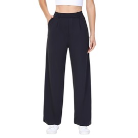 Comfy Dress Pants Women Work Business Casual Office Slacks Stretchy Lounge Workout Sweatpants Athletic Yoga Travel Soft Bootcut Wide Straight Leg Trousers High Waisted with Pockets Clothes Black 31" M