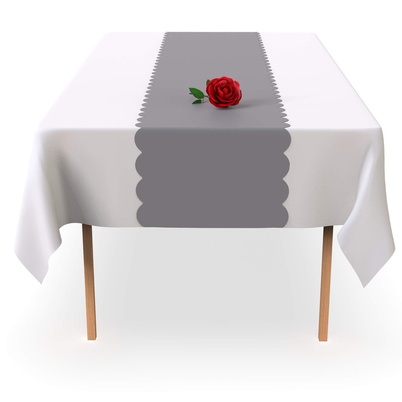 Silver Grey Scallop Disposable Table Runner. 5 Pack 14 x