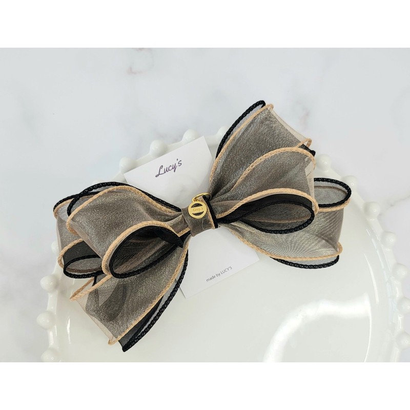 Burnaby two-tone brown layered ribbon hairpin 10cm / 버나비 투톤
