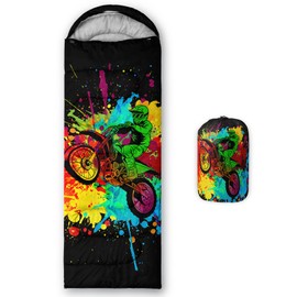 Axolotl Dirt Bike Hiking Sleeping Bag for Kids Boys - Lightweight, Warm, Waterproof, Portable, Perfect for Camping, Outdoor, Indoor, Traveling, Cold Weather Hike, Rainbow