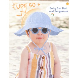 Durio Toddler Sun Hat UPF 50+ Sun Protection Hat for Boys Girls Toddler Sunglasses Age 2-4 with Strap Toddler Beach Hat Wide Brim Toddler Bucket Hats for Boys Blue 2-4T