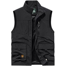 Gihuo Men's Causal Lightweight Outdoor Vest Quick Dry Outdoor Multi Pockets Travel Safari Fishing Vest (-Black01-M)