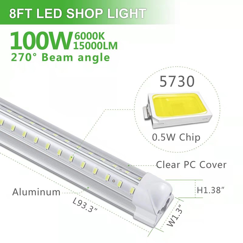 Skymoatled 4Pack 8FT LED Shop Light Garage Lights,100W 6000K 15000LM