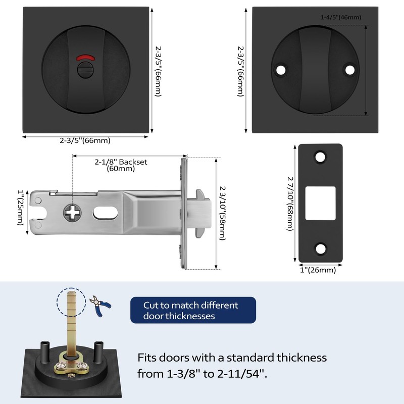 Bonpoly 3 Pack Black Pocket Door Lock, Pocket Door Privacy
