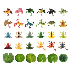 ZBHDEYG 24 Frog Toys, 6 Simulation Lotus Leaves, Mini Frog Toy, Animal Bath Toy, Floating Frog Toy, Pond Decoration Accessories