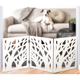 Bundaloo Freestanding Dog Gate Expandable Decorative Wooden Fence for Small to Medium Pet Dogs, Barrier for Stairs, Doorways, & Hallways