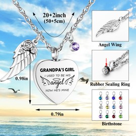 Dletay Heart Urn Necklace for Ashes Cremation Jewelry with 12 Birthstones Cremation Necklace for Grandpa Ashes-GRANDPA'S GIRL I USED TO BE HIS angel NOW HE'S MINE