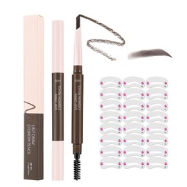 Eyebrow Pencil with Stencils Kit – Dual-Ended Waterproof Brow Pencil with Brush & 24 Reusable Eyebrow Stencil Shapes for Easy Eyebrow Shaping and Filling – Long-Lasting Smudge-Proof Brow