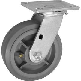 IconCasterWheels 6" Heavy Duty Casters | Mirage Rubber Wheels | Set of 4 | 2 Swivel Top Plate-& 2 Swivel Top Lock Brake | Load Capacity 500 LB per, 2000 Capacity per Set (Gray)