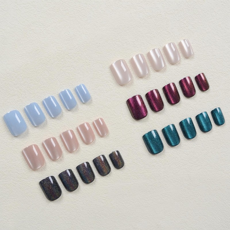 6 Colors Fake Nails Kit Short Square Shaped Press on