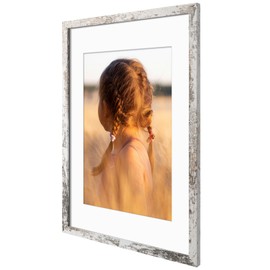 Golden State Art, 16x24 Picture Frame with Mat for 12x18 - High Definition Glass Wall Mounting Horizontal Vertical Display (Distressed White, 1 Pack)