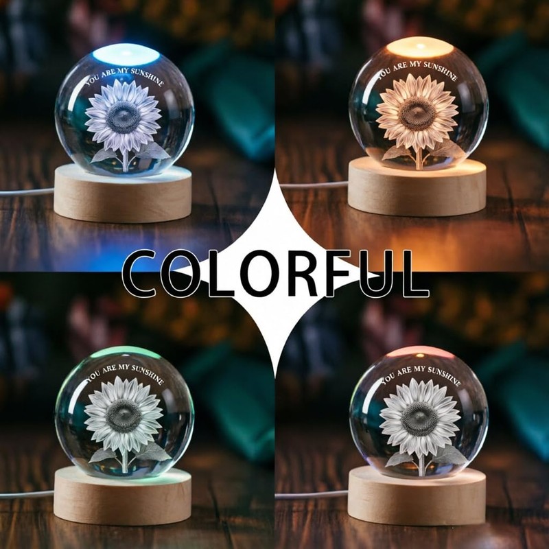 YouerCrystal 3D Sunflower Lamp,2.36 inch 3D K9 Crystal Ball Sunflower