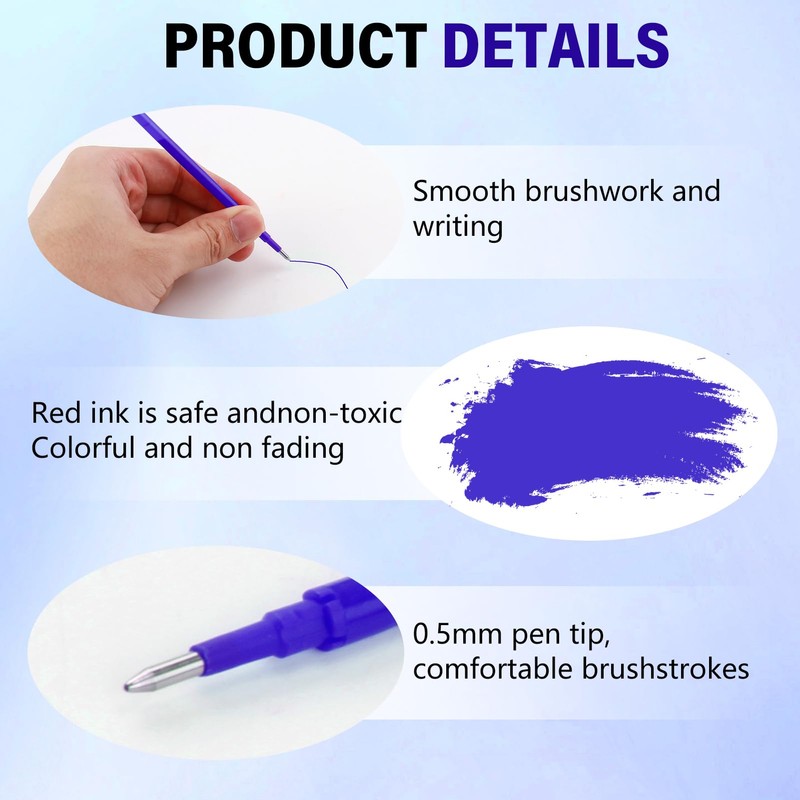 Pack of 12 Blue Erasable Refills 0.5mm High Quality Compatible