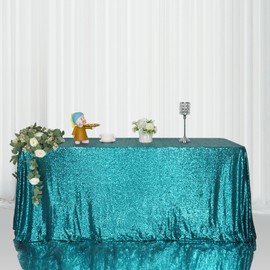 Eternal Beauty 90 X 132-Inch Sequin Tablecloth Wedding Banquet Party Rectangle Table Cover, Teal