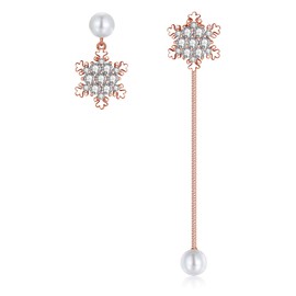 Hasnsofie Silver Christmas Earrings Hanging, 925 Sterling Silver Snowflake Stud Earrings for Women, Hypoallergenic Long Tassel Drop Earrings with Zirconia, Dangle Earrings for Christmas Day, Cubic