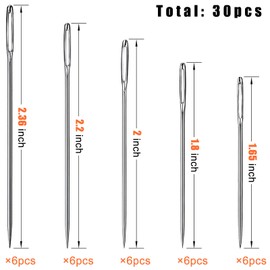 Z-TIISON 30pcs Big Eye Hand Sewing Needles in 5pcs Different Sizes 6 for Each Size Large Eye Stitching Needles in a Clear Tube Upholstery Needles Set 1.65” 1.8” 2” 2.2” 2.36”