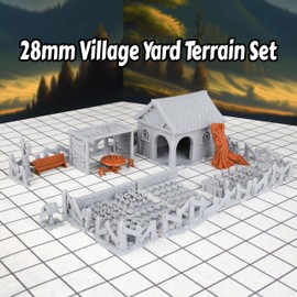 47pcs Village Yard Terrain Set for DND and Tabletop Games, 28mm Miniatures, 3D Printed Plastic