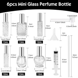 Bohoray Pack of 6 Small Perfume Atomisers, Refillable, 10 ~ 15 ml Perfume Bottle, Empty Transparent Perfume Bottle, Refillable with Pipes and Funnel for Women and Girls