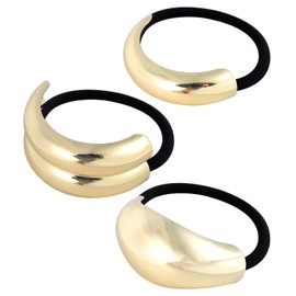 Tinoaly 3 Pcs Geometric Metal Hair Ties for Women, Gold Alloy Ponytail Cuff Elastic Hair Band Retro Temperament Headband for Stylish Hairstyle Accessories