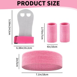 Oiieco 5PCS Gymnastics Grips with Wristbands Headband, Palm Protection Hand Grips for Gymnastic Bar,Kids/Youth Gym Equipment Set (Pink)