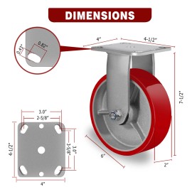 Syrantion 6 Inch Caster Wheels Heavy Duty,Capacity 1200-4800LB - 1 Pack Rigid