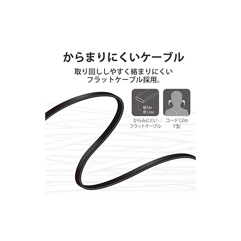エレコム ステレオイヤホン インナーイヤー型 からまり防止フラットコードY型 14.8mmドライバ 1.2m ブラック EHP-I3510BK