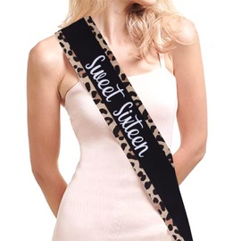 Serencatcher 16th Birthday Sash for Girls, Cheetah Leopard Print Sweet Girl Sixteen Birthday Sash Black Satin Sweet Girl 16 Birthday Party Decorations Gifts Favors for Girls Guests