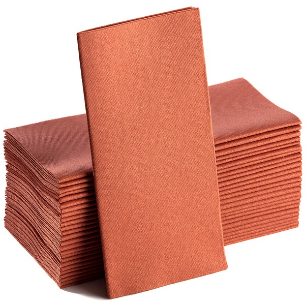 Terracotta Napkins | Linen Feel Guest Disposable Cloth Like Paper Dinner Napkins | Hand Towels | Soft, Absorbent, Paper Hand Napkins for Kitchen,Parties,Weddings,Dinners Or Events | 50 Pack