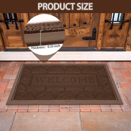 FRAMICS Front Door Mat Outside Entrance, Heavy Duty Rubber Door Mats Non-Slip Waterproof Welcome Doormat Outdoor, Low Profile Patio Doormats Dirt Trapper Indoor Mats for Entryway, 17x30 Inches, Brown