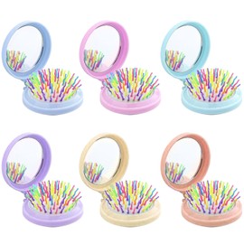 Round Travel Hair Brush with Mirror 2 in 1 Folding Mini Hair Brush for Purse, 24 Pcs Bulk Travel Hair brush with Mirror, Compact Pocket Comb for Home, School, Work, Gym and Salon (6 colors)
