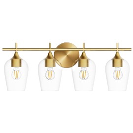 Hamilyeah Gold Bathroom Light Fixtures Over Mirror, 4 Light Vanity Light with Champagne Brass, Modern Vanity Lighting for Bath, Living Room, Kitchen, Bedroom, Dining Room