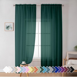 Simplebrand Hunter Green Sheer Curtains 72 Inches Long 2 Panels for Living Room, Rod Pockets Airy Window Treatments Voile Sheer Curtains Panels Lightweight for Front Back Patio Glass Door, 42" Width