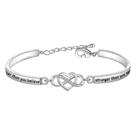 FEELMEM Daughter Gifts from Mom You are Braver Stronger Smarter Than You Think Infinity Love Heart Bracelet to My Daughter Gift (You're braver-silver)