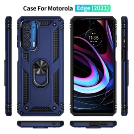 SKTGSLAMY for Moto Edge 2021 Case,with Screen Protector,[Military Grade] 16ft Drop Tested, Magnetic Kickstand Protective Case for Moto Edge 5G UW, Blue