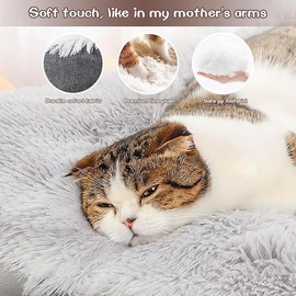 RWSRW Cat Bed, Washable, Cat Mat, Soft Cat Cushion, 2-in-1 Cat Bed, Cat Mat, Cosy Cat Basket for Cats and Small Dogs, 60 cm x 50 cm, Grey