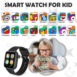 MiracDan Children's Smartwatch, Watch Children for 32 Puzzle Games, with Torch, Camera, 32 Games, Music, Alarm Clock, Pedometer, Children's Watch Girls Boys for Teenagers from 5 Years (Black)