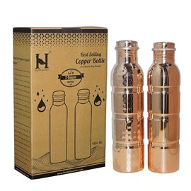 Set of 2 Copper Water Bottles Seamless For Ayurveda Health Benefits - 1000 Ml (33.81 Fl Oz)