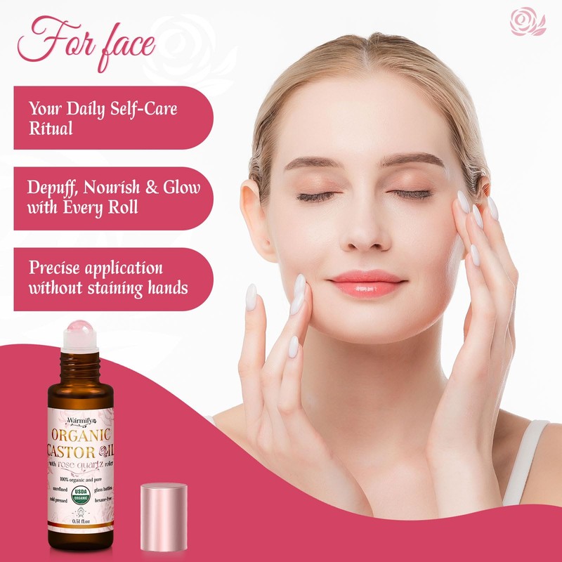 Warmify Castor Oil Roll On Rose Quartz for Face &