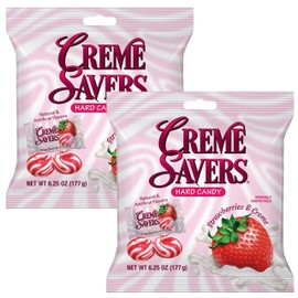 Cream Savers Strawberries & Cream, 6.25 Ounce Bag (Pack of 2), Individually Wrapped Hard Candy, Strawberry Candy, The Hampton Candy Company