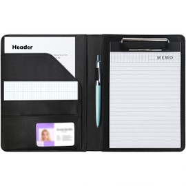 Kurtzy A5 Black Faux Leather Organiser Notebook A5 Refillable - Personal Organiser A5 Business Organiser Book with Card Holder, Pen Holder, Clipboard & Notepad - Conference Folder A5