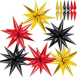 Red Black and Gold Star Balloons, 72 Pcs Large Mylar Starburst Balloons, 12 Point Spike Foil Cone Balloons for New Year, Birthday, Graduation, Anniversary, Movie Night, Party Decoration