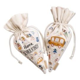 Papierdrachen Set of 2 Gift Bags School Cone Design – School Gifts – 32 x 18 cm, Pastel Colours, Embroidered, Lightweight & Durable