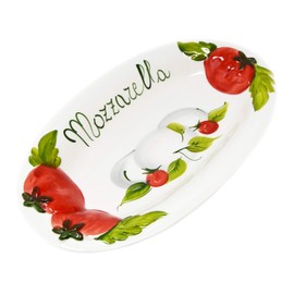 Lashuma Handmade oval serving plate in tomato mozzarella design made of Italian ceramic, serving plate 31 x 20 cm, 3 cm deep